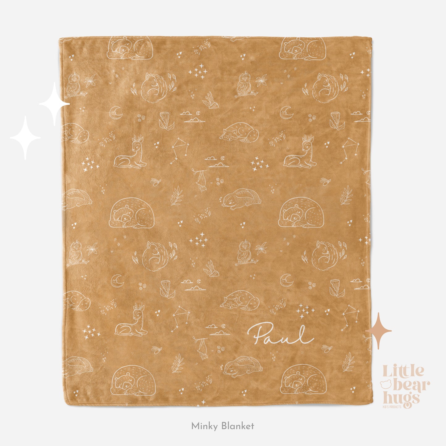 Gold Sleepy Animals Personalized Blanket