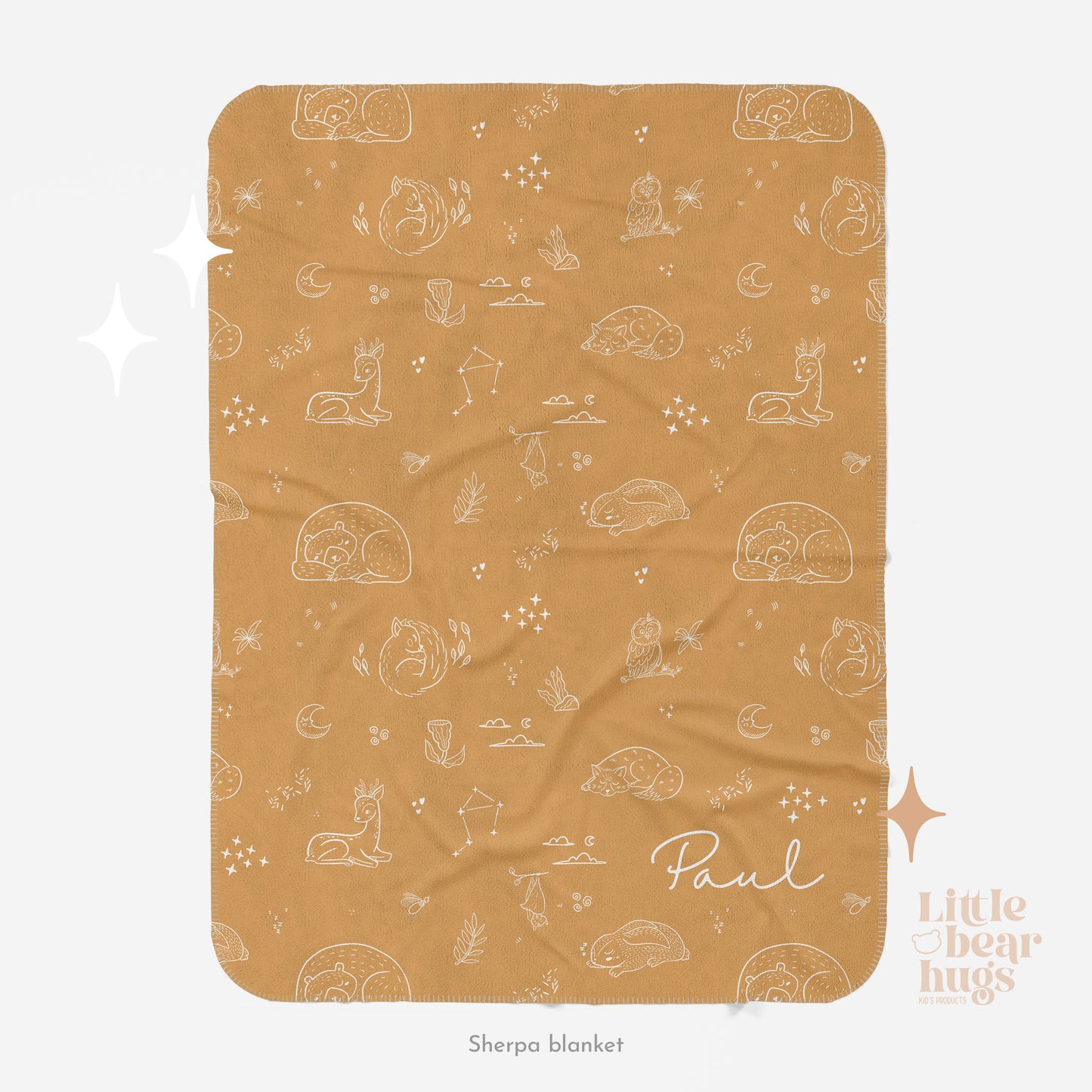 Gold Sleepy Animals Personalized Blanket
