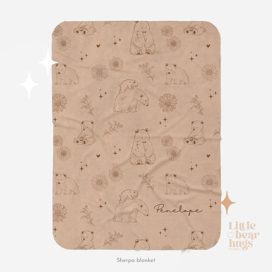 Mama bear & Cubs Personalized Blanket