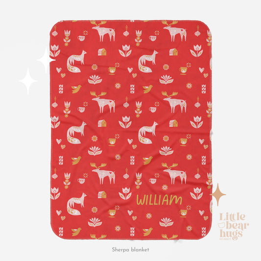 Scandinavian Personalized Blanket in Red