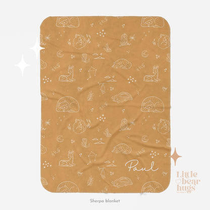 Gold Sleepy Animals Personalized Blanket