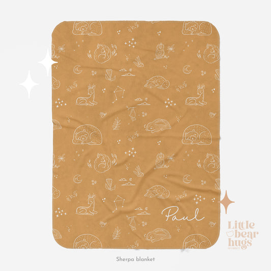 Gold Sleepy Animals Personalized Blanket